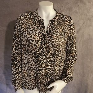 a.n.a Leopard Print Long Sleeve Blouse